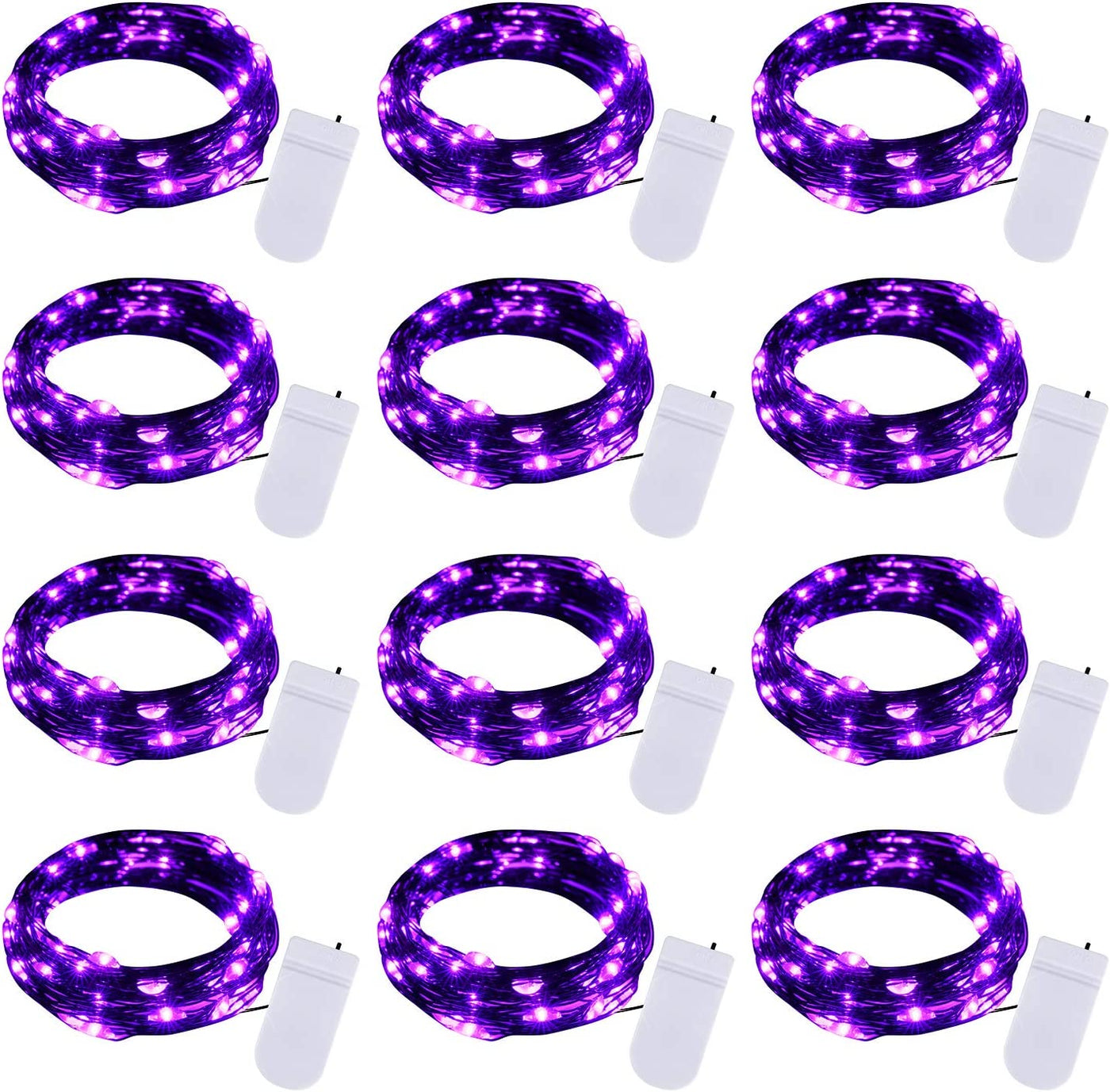 12 Pack LED Fairy Lights Battery Operated String Lights - 7Ft 20LED Waterproof Silver Wire Firefly Starry Moon Lights for DIY Crafts Wedding Table Centerpieces Party Bedroom Christmas