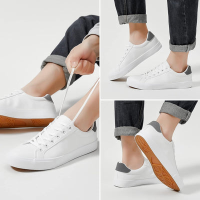 Mens White Tennis Shoes Low Top Fashion Sneakers PU Leather Casual Shoe for Men