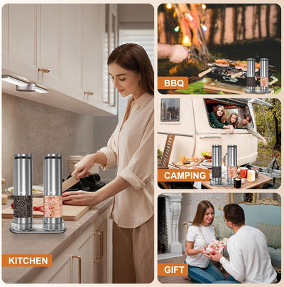 Electric Salt and Pepper Grinder Set Rechargeable, Automatic Salt and Pepper Shakers Mills External Adjustable Coarseness, Kitchen Gadgets, Stocking Stuffers Christmas Cooking Gifts for Men Women