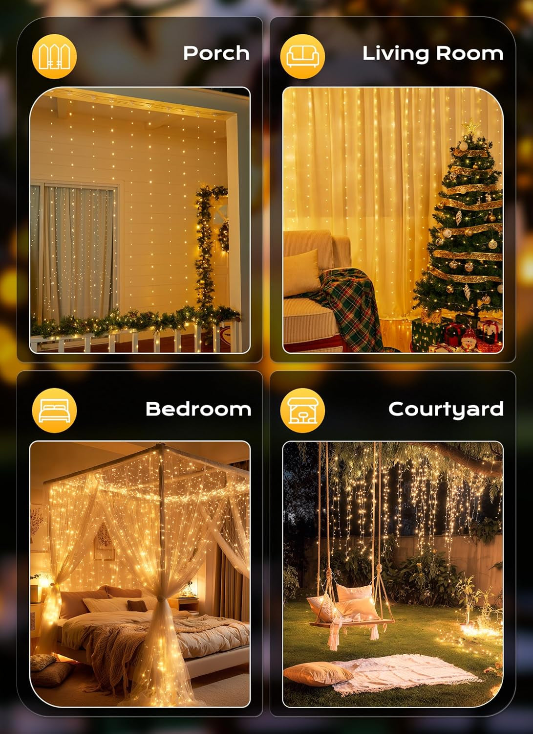 300 LED Fairy Curtain Lights, 9.8Ft X 9.8Ft Warm White Curtain String Lights, USB Plug in 8 Lighting Modes Christmas Decoration, Hanging Lights with Remote for Bedroom Indoor Weddings Dorm