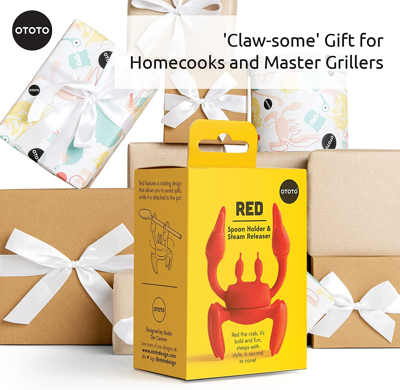 Red the Crab Silicone Utensil Rest - Kitchen Gifts, Silicone Spoon Rest for Stove Top - Heat-Resistant Kitchen and Grill Utensil Holder - Non-Slip Spoon Holder Stove Organizer, Steam Releaser