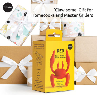 Red the Crab Silicone Utensil Rest - Kitchen Gifts, Silicone Spoon Rest for Stove Top - Heat-Resistant Kitchen and Grill Utensil Holder - Non-Slip Spoon Holder Stove Organizer, Steam Releaser