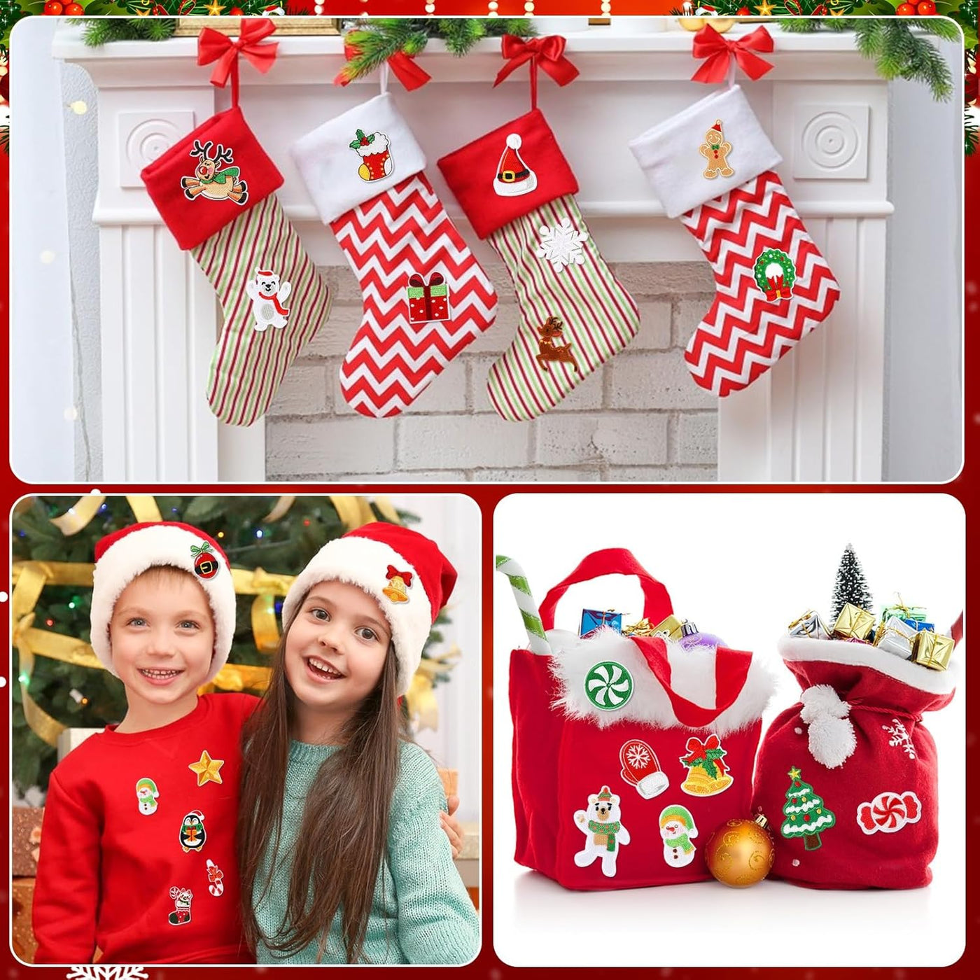 60Pcs Christmas Iron on Patches Random Assorted Styles Xmas Embroidered Sew Applique Repair Patch Santa Claus Christmas Tree Wreath Snowman Elk Angel Reindeer Candy Cane DIY Crafts for Clothing