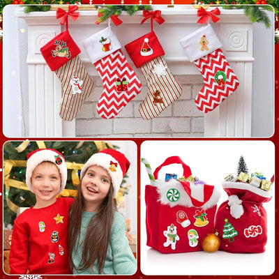 60Pcs Christmas Iron on Patches Random Assorted Styles Xmas Embroidered Sew Applique Repair Patch Santa Claus Christmas Tree Wreath Snowman Elk Angel Reindeer Candy Cane DIY Crafts for Clothing