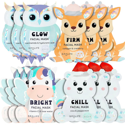 Beauty Holiday Treats Christmas Face Mask Bundle | Korean Facial Mask | Hydrating, Soothing and Moisturizing Sheet Mask Set | Stocking Stuffers for Women | Bulk Christmas Gifts | 12 Pack
