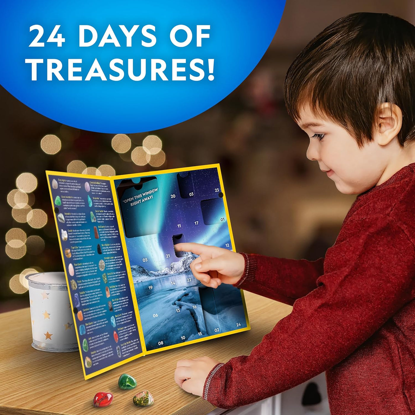 NATIONAL GEOGRAPHIC Gemstone Advent Calendar - 2025 Christmas Countdown Calendar for Kids with 24 Gems to Open Each Day, Complete Rock Collection with Mini Gemstone Dig Kit