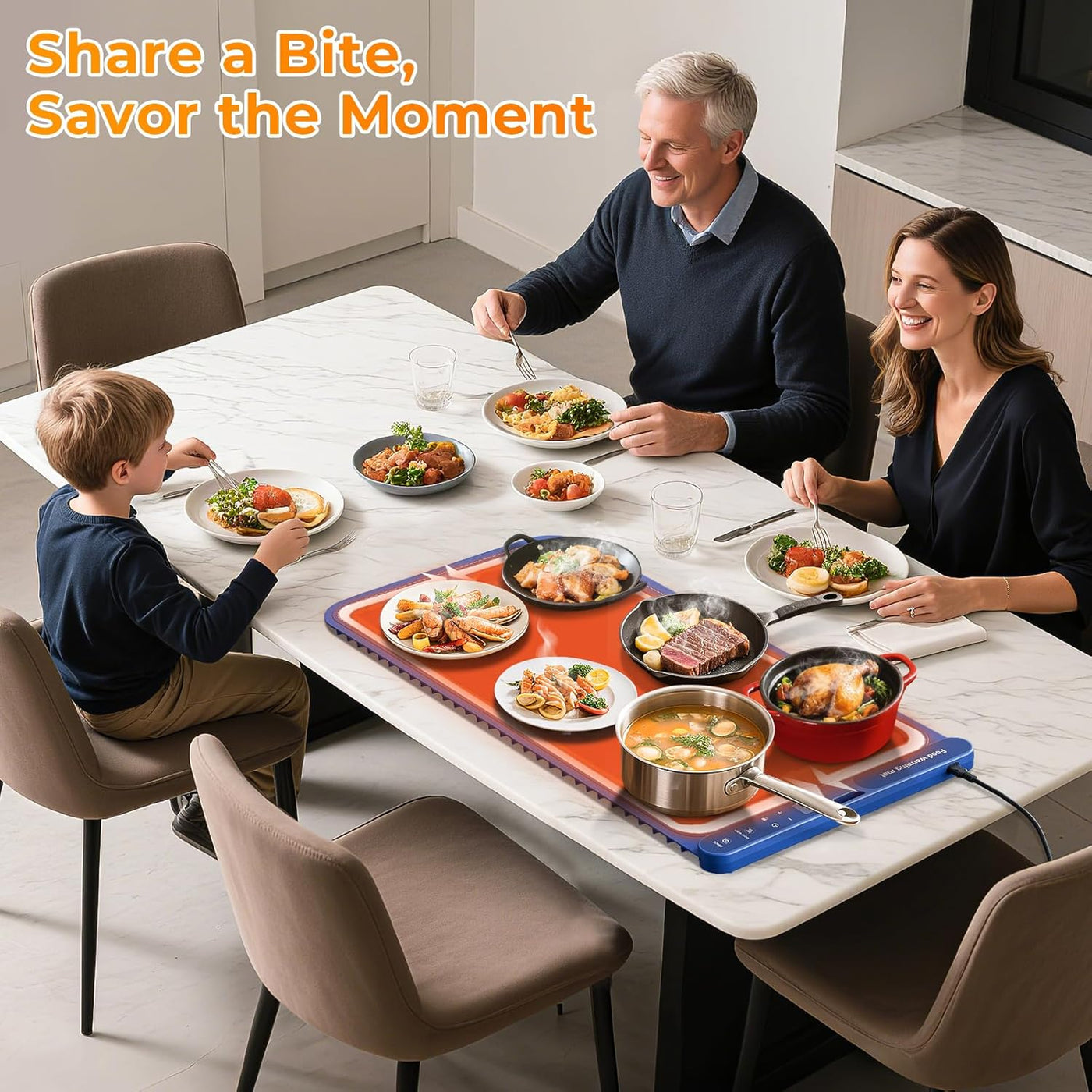 Warming Mat for Food Extra Large 32"X15", Electric Silicone Food Warmer Trays for Chafing Dishes & Buffet,Portable Countertop Food Warmers for Parties, 7-Level Temp 8-Hour Timer， Blue