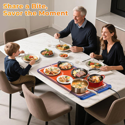 Warming Mat for Food Extra Large 32"X15", Electric Silicone Food Warmer Trays for Chafing Dishes & Buffet,Portable Countertop Food Warmers for Parties, 7-Level Temp 8-Hour Timer， Blue