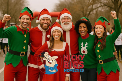 Santa Claus Costume for Men Women Disposable Santas Claus Suit for Adults 5Pc Set Christmas Bar Pub Crawl Suit Outfit Hat Belt Beard Jacket Pants Hat