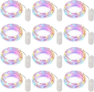 12 Pack LED Fairy Lights Battery Operated String Lights - 7Ft 20LED Waterproof Silver Wire Firefly Starry Moon Lights for DIY Crafts Wedding Table Centerpieces Party Bedroom Christmas