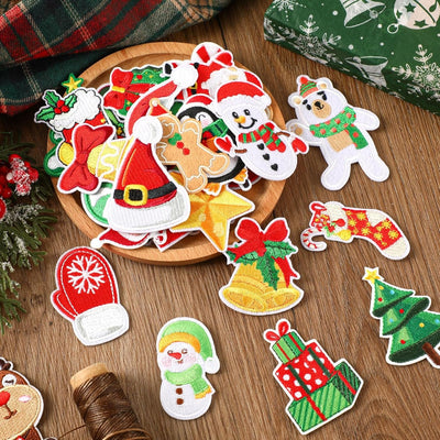 60Pcs Christmas Iron on Patches Random Assorted Styles Xmas Embroidered Sew Applique Repair Patch Santa Claus Christmas Tree Wreath Snowman Elk Angel Reindeer Candy Cane DIY Crafts for Clothing