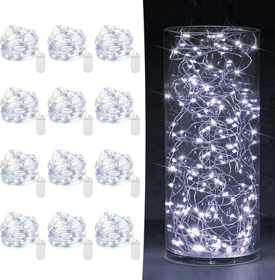 6 Pack Fairy Lights Battery Operated 7Ft 20 LED Mini String Lights Twinkle Lights Silver Wire Firefly Starry Moon Lights for Mason Jars Wedding Party Christmas Centerpiece Table Decorations,Warm White