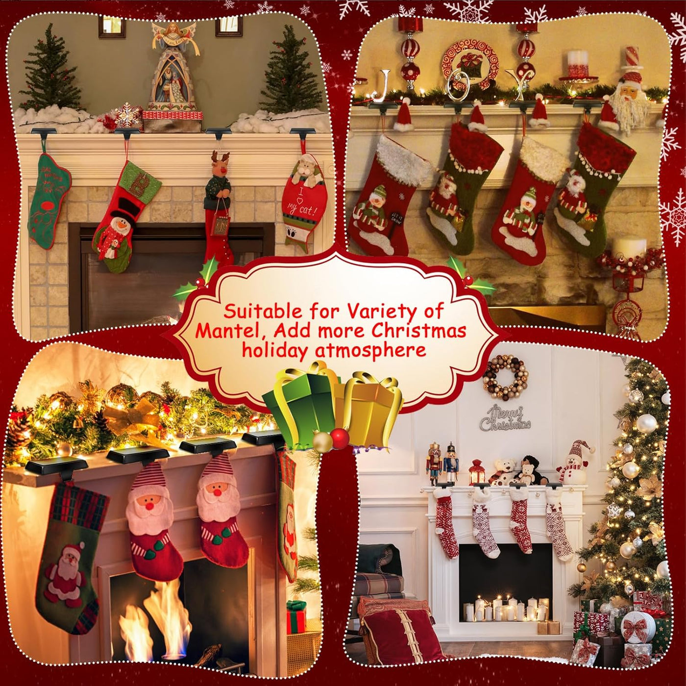 6 Pack Metal Christmas Stocking Holders for Mantle Heavy Duty Stocking Hangers Stocking Hook Christmas Ornaments for Counter Tables Window Fireplace Mantle Decoration (Black)