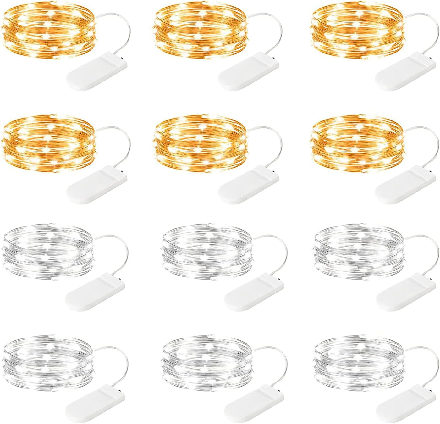 12 Pack LED Fairy Lights Battery Operated String Lights - 7Ft 20LED Waterproof Silver Wire Firefly Starry Moon Lights for DIY Crafts Wedding Table Centerpieces Party Bedroom Christmas