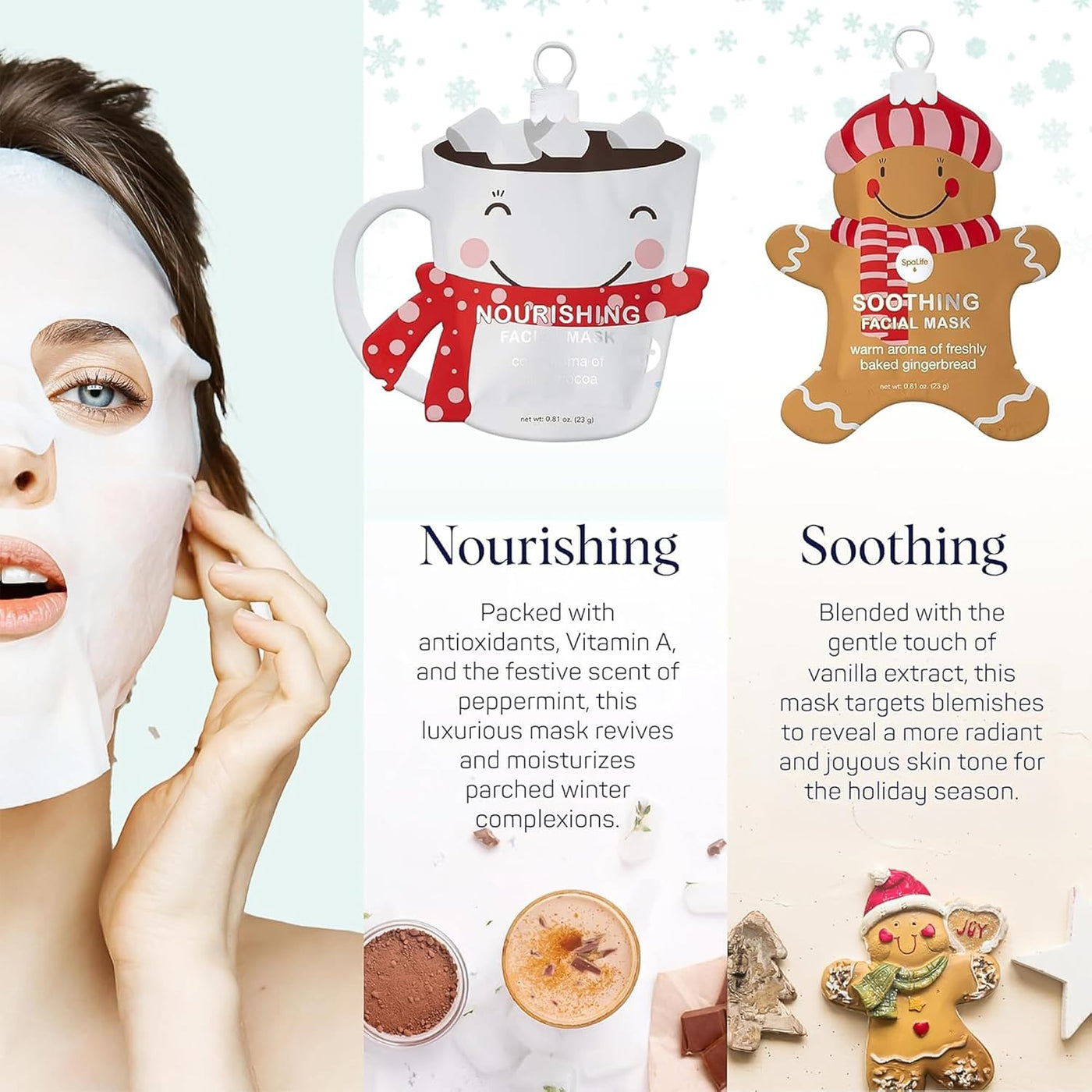 Beauty Holiday Treats Christmas Face Mask Bundle | Korean Facial Mask | Hydrating, Soothing and Moisturizing Sheet Mask Set | Stocking Stuffers for Women | Bulk Christmas Gifts | 12 Pack