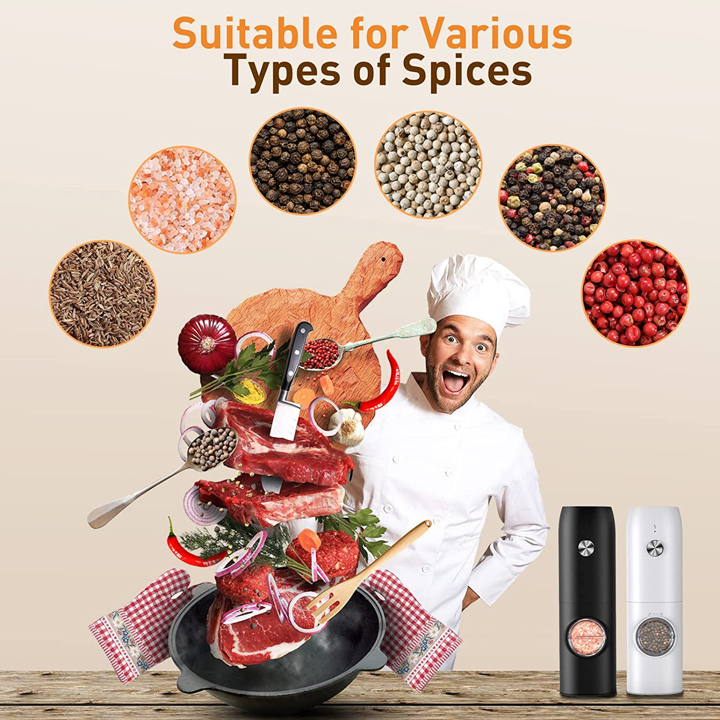 Electric Salt and Pepper Grinder Set-Rechargeable Automatic Pepper Mill Grinder with LED Christmas Gifts for Women, USB Adjustable Coarseness Shakers, One-Hand Operation for Kitchen Gadgets