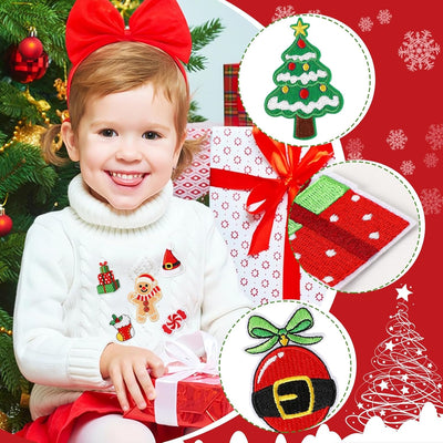 60Pcs Christmas Iron on Patches Random Assorted Styles Xmas Embroidered Sew Applique Repair Patch Santa Claus Christmas Tree Wreath Snowman Elk Angel Reindeer Candy Cane DIY Crafts for Clothing