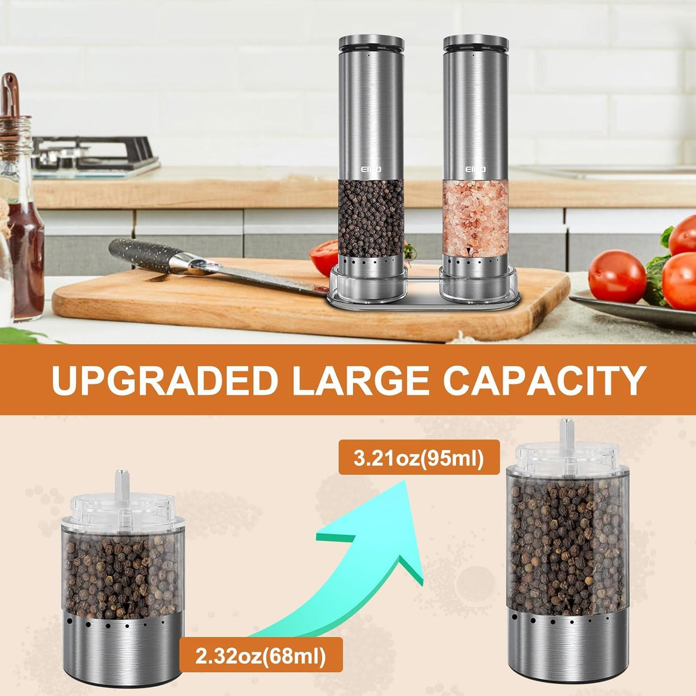 Electric Salt and Pepper Grinder Set Rechargeable, Automatic Salt and Pepper Shakers Mills External Adjustable Coarseness, Kitchen Gadgets, Stocking Stuffers Christmas Cooking Gifts for Men Women