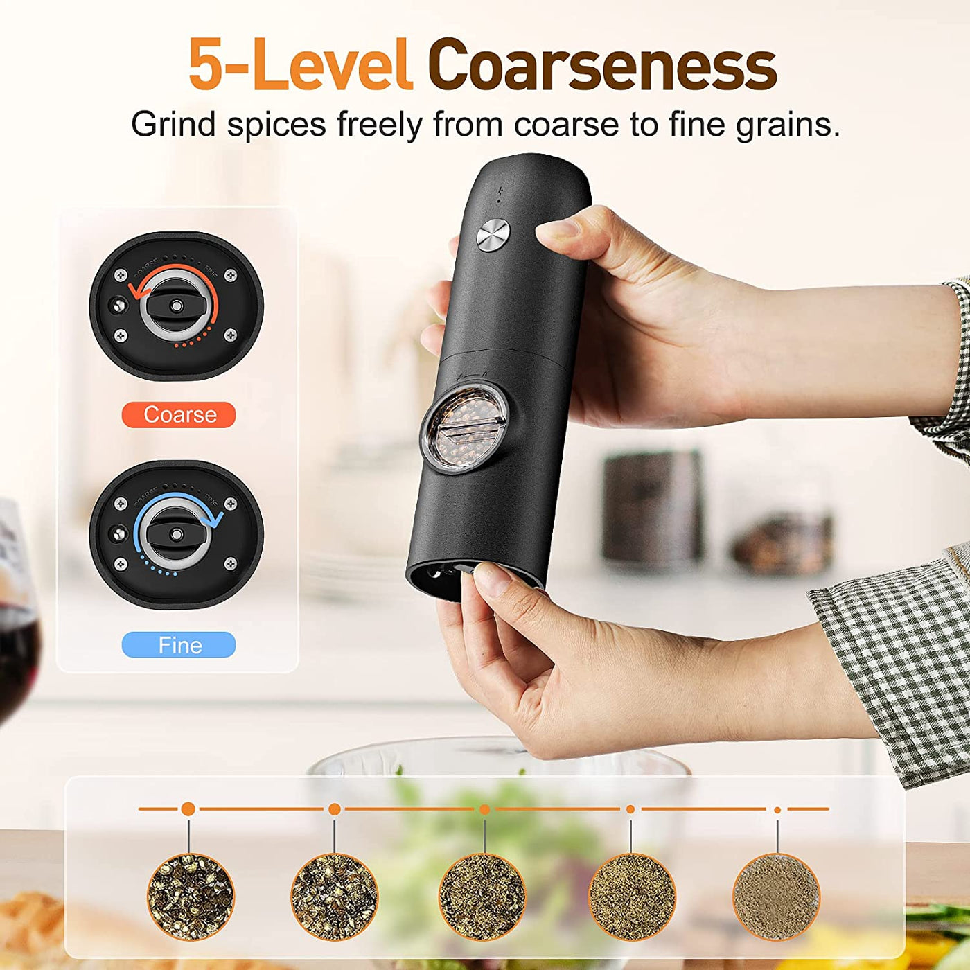 Electric Salt and Pepper Grinder Set-Rechargeable Automatic Pepper Mill Grinder with LED Christmas Gifts for Women, USB Adjustable Coarseness Shakers, One-Hand Operation for Kitchen Gadgets