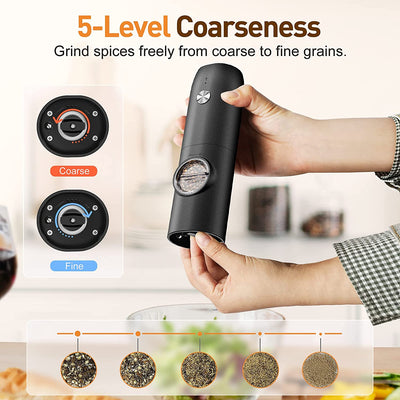 Electric Salt and Pepper Grinder Set-Rechargeable Automatic Pepper Mill Grinder with LED Christmas Gifts for Women, USB Adjustable Coarseness Shakers, One-Hand Operation for Kitchen Gadgets
