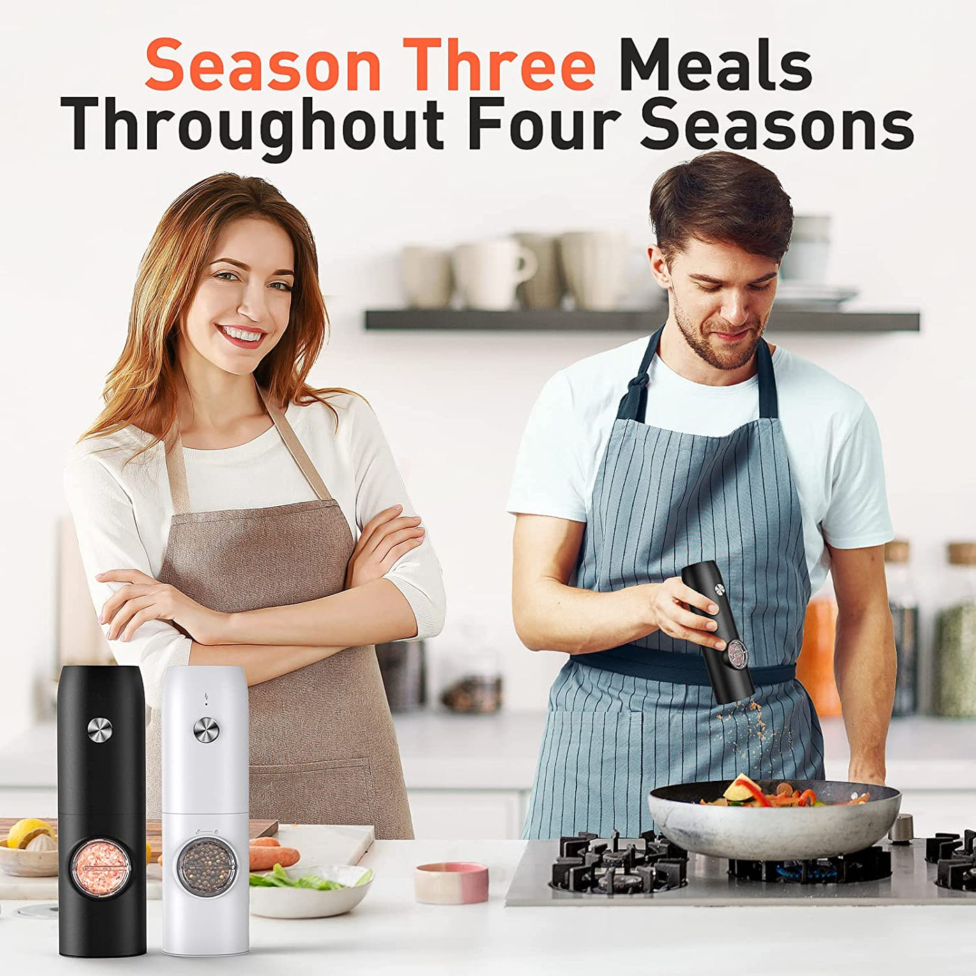 Electric Salt and Pepper Grinder Set-Rechargeable Automatic Pepper Mill Grinder with LED Christmas Gifts for Women, USB Adjustable Coarseness Shakers, One-Hand Operation for Kitchen Gadgets