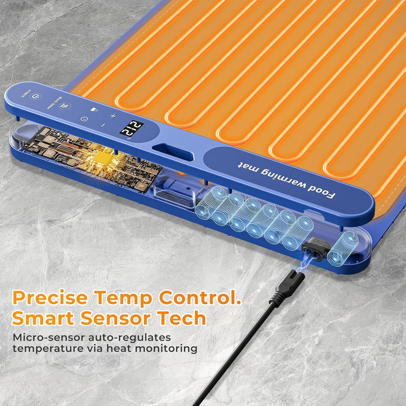 Warming Mat for Food Extra Large 32"X15", Electric Silicone Food Warmer Trays for Chafing Dishes & Buffet,Portable Countertop Food Warmers for Parties, 7-Level Temp 8-Hour Timer， Blue