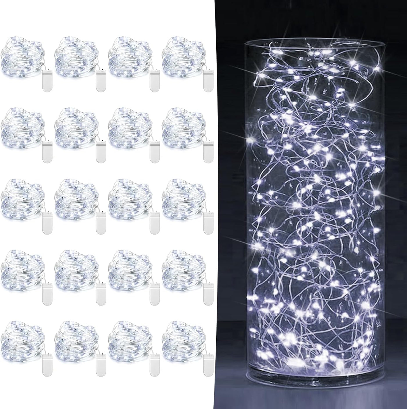 6 Pack Fairy Lights Battery Operated 7Ft 20 LED Mini String Lights Twinkle Lights Silver Wire Firefly Starry Moon Lights for Mason Jars Wedding Party Christmas Centerpiece Table Decorations,Warm White