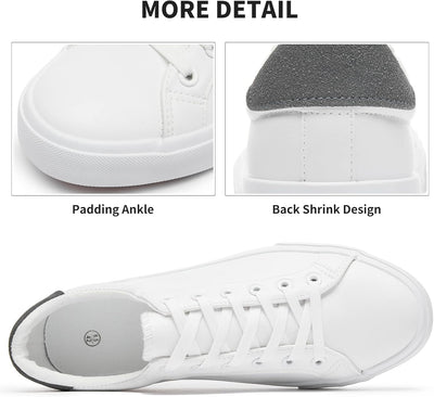 Mens White Tennis Shoes Low Top Fashion Sneakers PU Leather Casual Shoe for Men