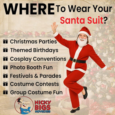Santa Claus Costume for Men Women Disposable Santas Claus Suit for Adults 5Pc Set Christmas Bar Pub Crawl Suit Outfit Hat Belt Beard Jacket Pants Hat