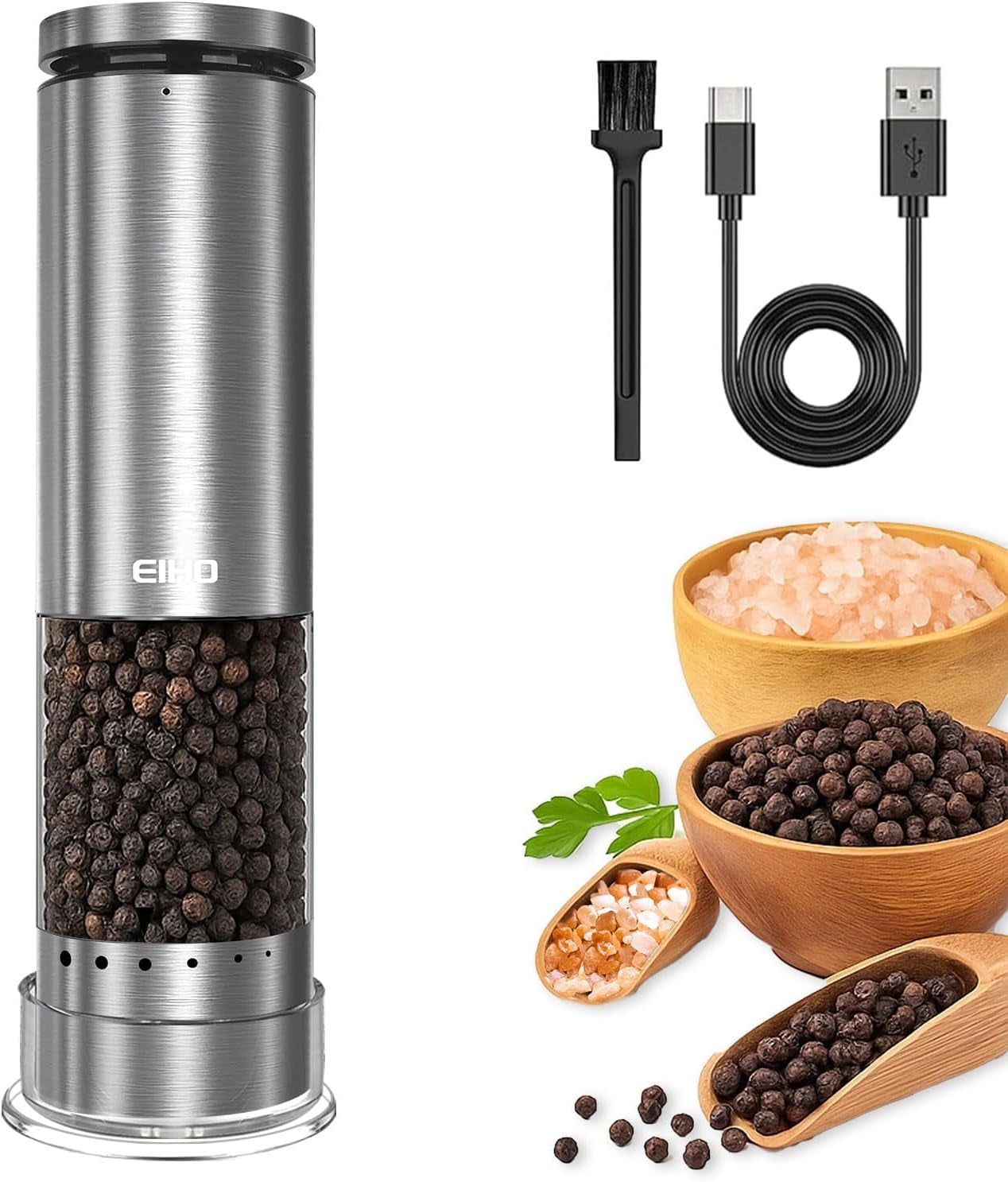 Electric Salt and Pepper Grinder Set Rechargeable, Automatic Salt and Pepper Shakers Mills External Adjustable Coarseness, Kitchen Gadgets, Stocking Stuffers Christmas Cooking Gifts for Men Women