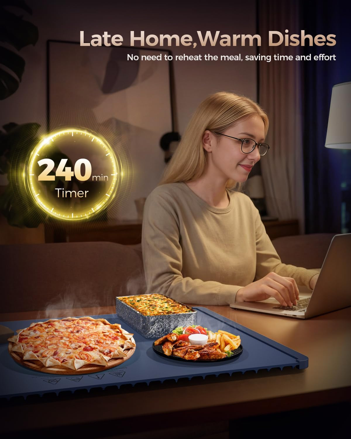 Warming Mat for Food,Food Warming Mat,Electric Warming Tray for Buffets Party and Home Daily Use,Heating Fastly in 10S,Portable Design,Timed Function for Your Family.