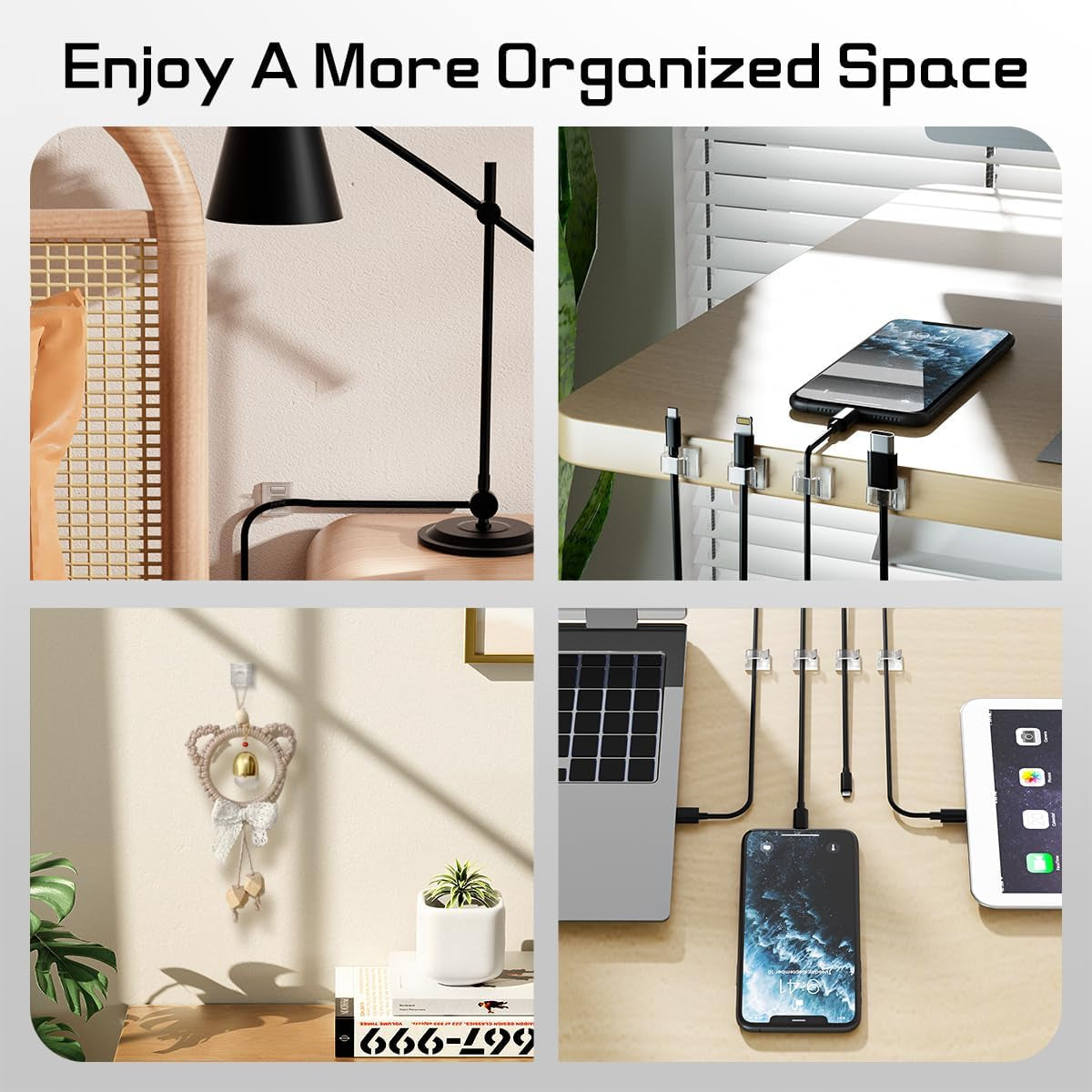 60Pcs Christmas Light Clips, Hooks for Outdoor String Lights Clips, Adhesive Cord Organizer Hooks, Sticky Wire Holder for Hanging Christmas Lights, Wall Cable, Fairy Lights (Clear, Small)