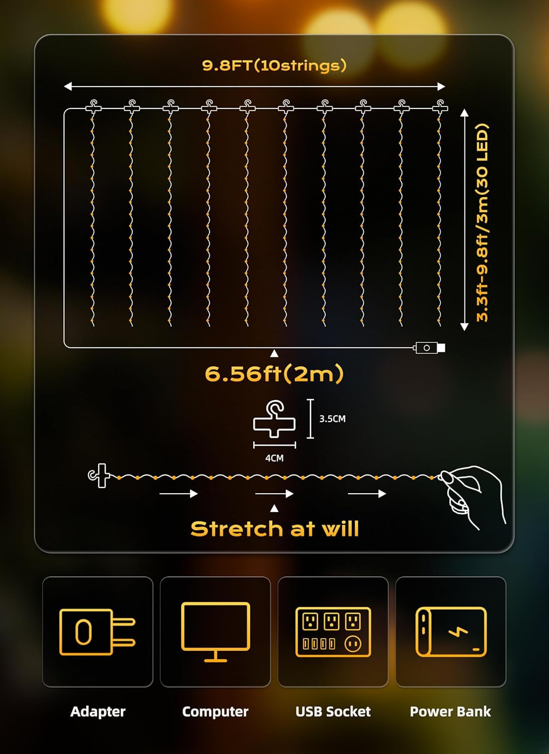 300 LED Fairy Curtain Lights, 9.8Ft X 9.8Ft Warm White Curtain String Lights, USB Plug in 8 Lighting Modes Christmas Decoration, Hanging Lights with Remote for Bedroom Indoor Weddings Dorm