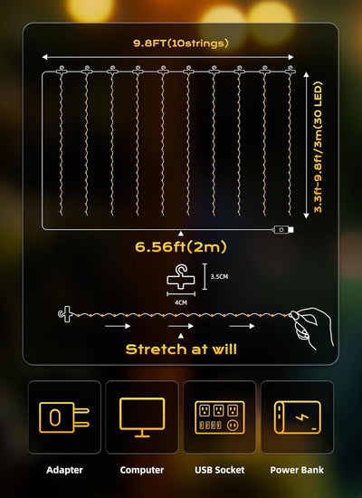 300 LED Fairy Curtain Lights, 9.8Ft X 9.8Ft Warm White Curtain String Lights, USB Plug in 8 Lighting Modes Christmas Decoration, Hanging Lights with Remote for Bedroom Indoor Weddings Dorm