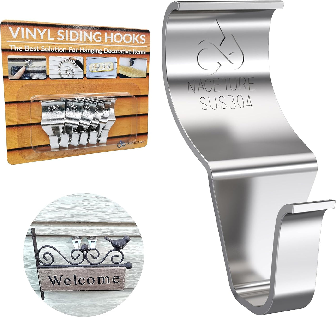 Vinyl Siding Hooks 20 Pack Heavy Duty Siding Clips Vinyl Siding Hanger for Hanging on Patio, No Hole Need Command Outdoor Hook Hang to Decor Wreath Things