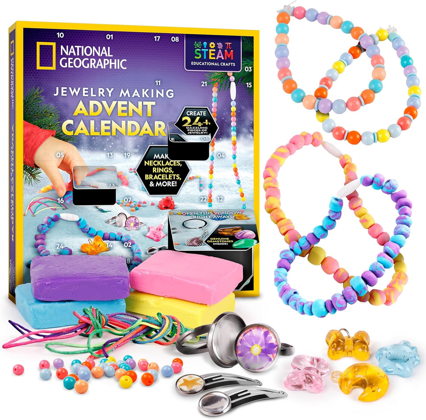 NATIONAL GEOGRAPHIC Gemstone Advent Calendar - 2025 Christmas Countdown Calendar for Kids with 24 Gems to Open Each Day, Complete Rock Collection with Mini Gemstone Dig Kit