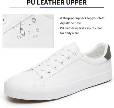 Mens White Tennis Shoes Low Top Fashion Sneakers PU Leather Casual Shoe for Men