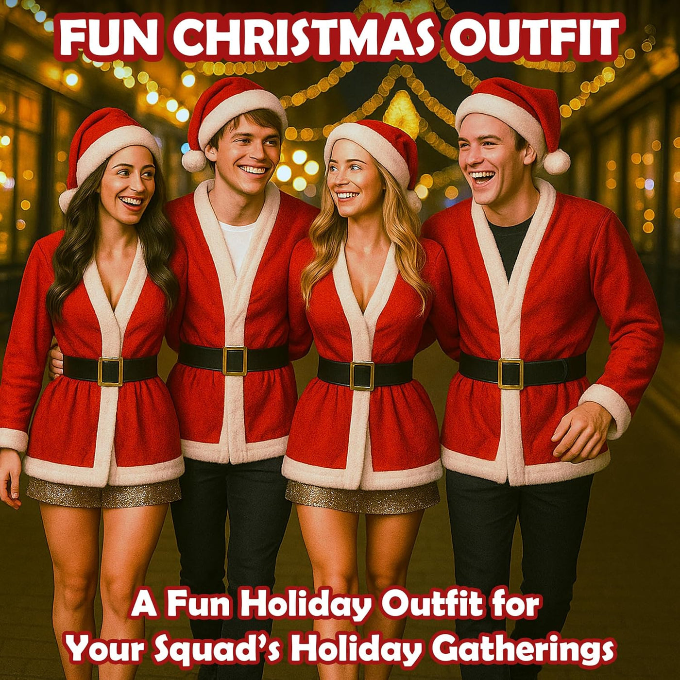 Party Santa Costume Jacket, Unisex Christmas Jacket Hat & Belt Set, Adult Holiday Outfit for Xmas Parties