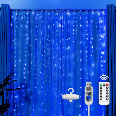 300 LED Fairy Curtain Lights, 9.8Ft X 9.8Ft Warm White Curtain String Lights, USB Plug in 8 Lighting Modes Christmas Decoration, Hanging Lights with Remote for Bedroom Indoor Weddings Dorm