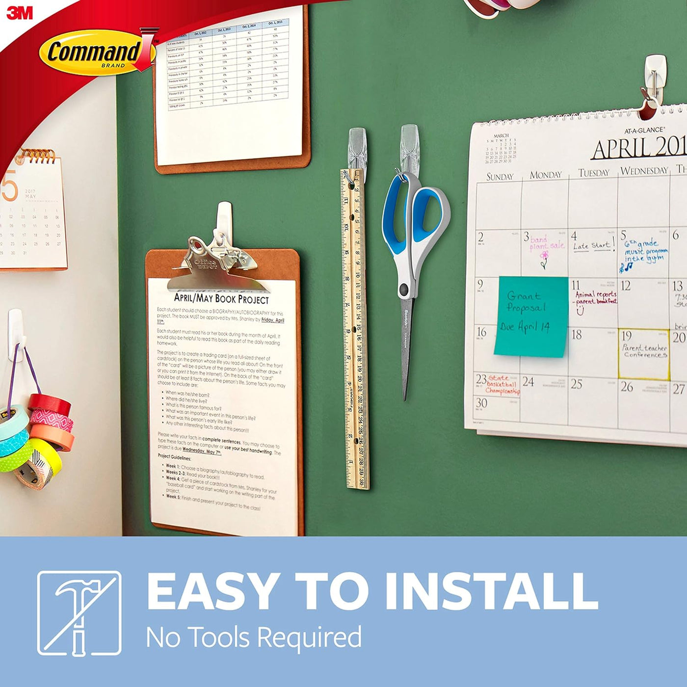 Medium Clear Wire Toggle Hooks,10 Wall Hooks and 12  Strips, Damage-Free Hanging with Adhesive, Great for Hanging Christmas Decorations, Holds up to 2 Lb