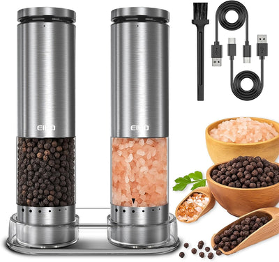 Electric Salt and Pepper Grinder Set Rechargeable, Automatic Salt and Pepper Shakers Mills External Adjustable Coarseness, Kitchen Gadgets, Stocking Stuffers Christmas Cooking Gifts for Men Women