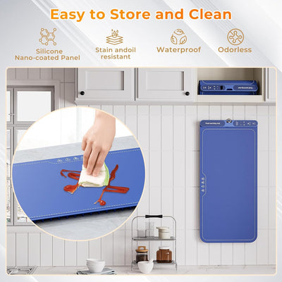 Warming Mat for Food Extra Large 32"X15", Electric Silicone Food Warmer Trays for Chafing Dishes & Buffet,Portable Countertop Food Warmers for Parties, 7-Level Temp 8-Hour Timer， Blue