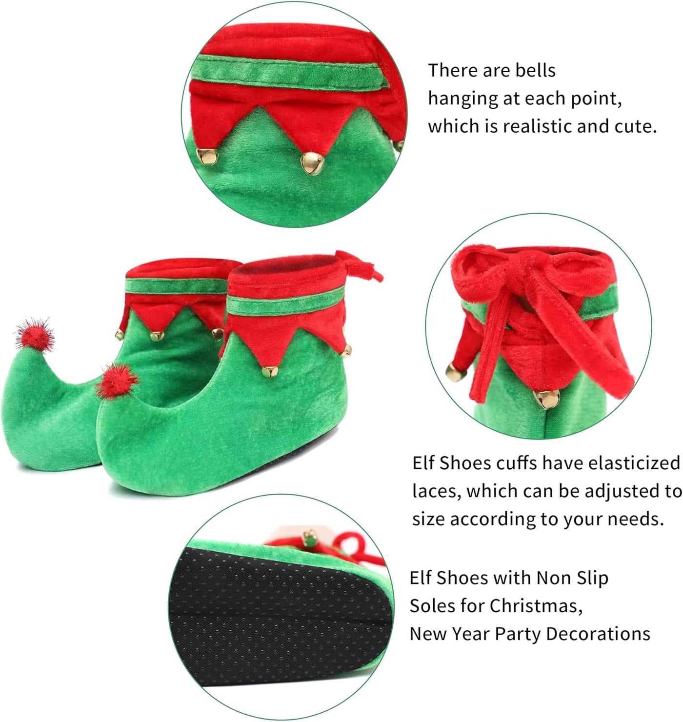 Elf Shoes, Unisex Adult/Children Red and Green Christmas Elf Shoes with Non Slip Soles for Halloween and Christmas Decorations