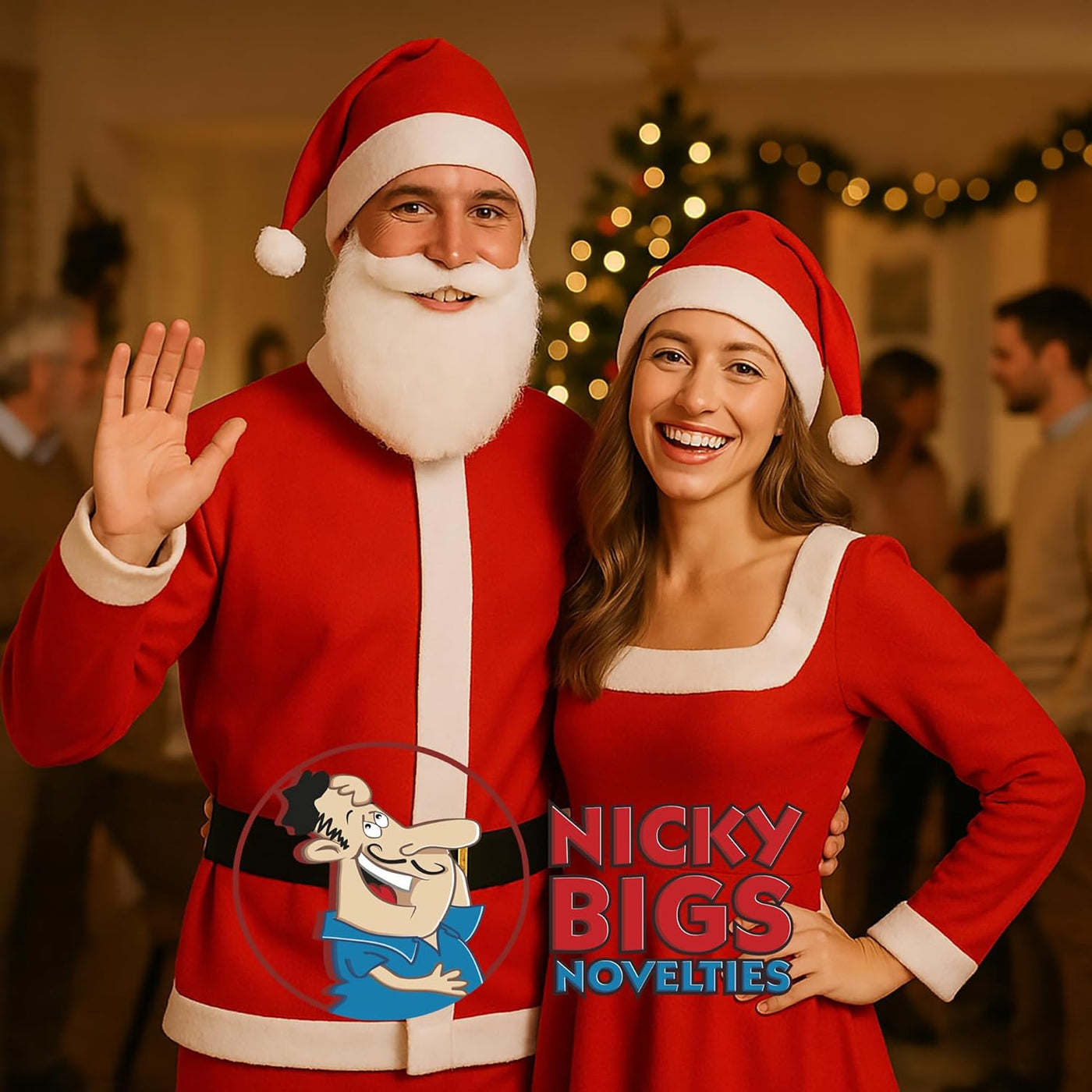 Santa Claus Costume for Men Women Disposable Santas Claus Suit for Adults 5Pc Set Christmas Bar Pub Crawl Suit Outfit Hat Belt Beard Jacket Pants Hat