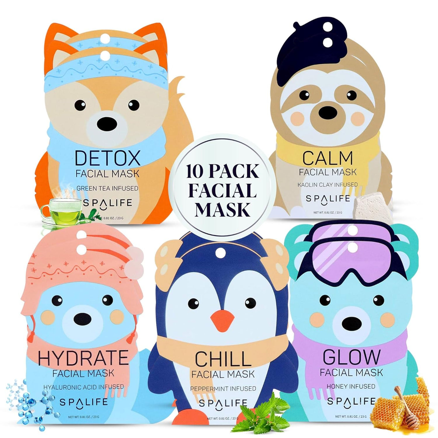Beauty Holiday Treats Christmas Face Mask Bundle | Korean Facial Mask | Hydrating, Soothing and Moisturizing Sheet Mask Set | Stocking Stuffers for Women | Bulk Christmas Gifts | 12 Pack