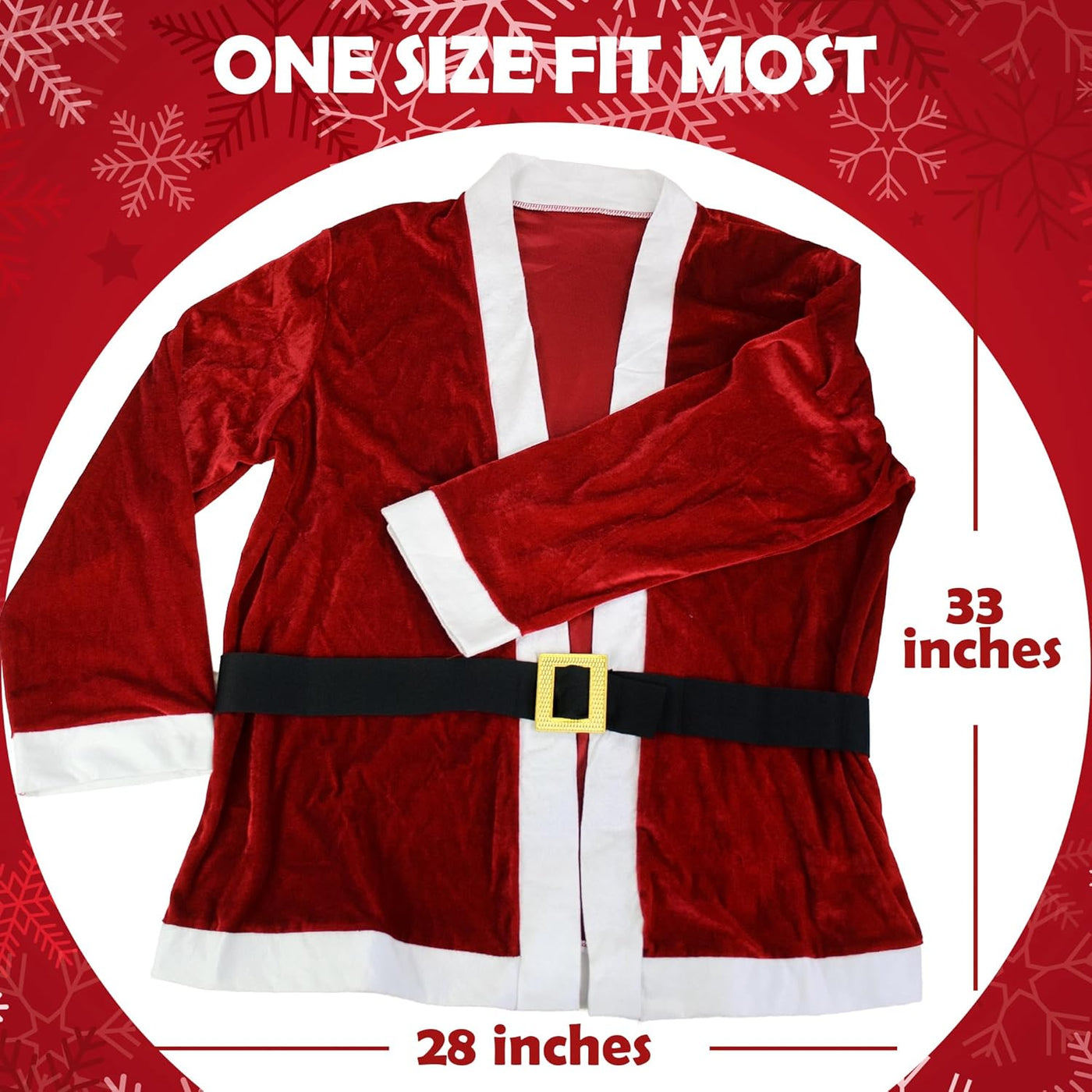 Party Santa Costume Jacket, Unisex Christmas Jacket Hat & Belt Set, Adult Holiday Outfit for Xmas Parties