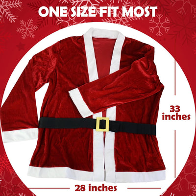 Party Santa Costume Jacket, Unisex Christmas Jacket Hat & Belt Set, Adult Holiday Outfit for Xmas Parties