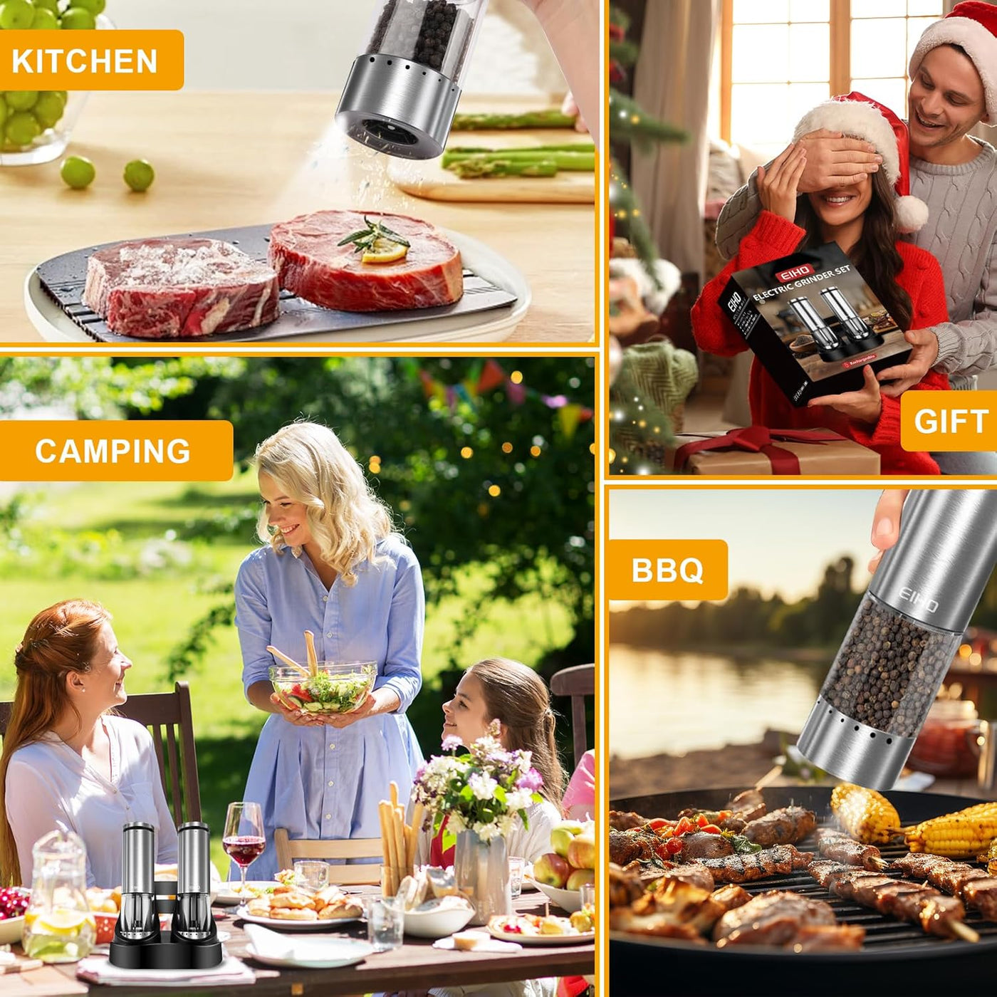 Electric Salt and Pepper Grinder Set Rechargeable, External Adjustable Coarseness, Automatic Salt & Pepper Shakers Mills, Kitchen Gadgets,Stocking Stuffers Christmas Cooking Gifts for Adults Men Women