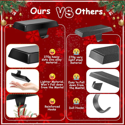 6 Pack Metal Christmas Stocking Holders for Mantle Heavy Duty Stocking Hangers Stocking Hook Christmas Ornaments for Counter Tables Window Fireplace Mantle Decoration (Black)