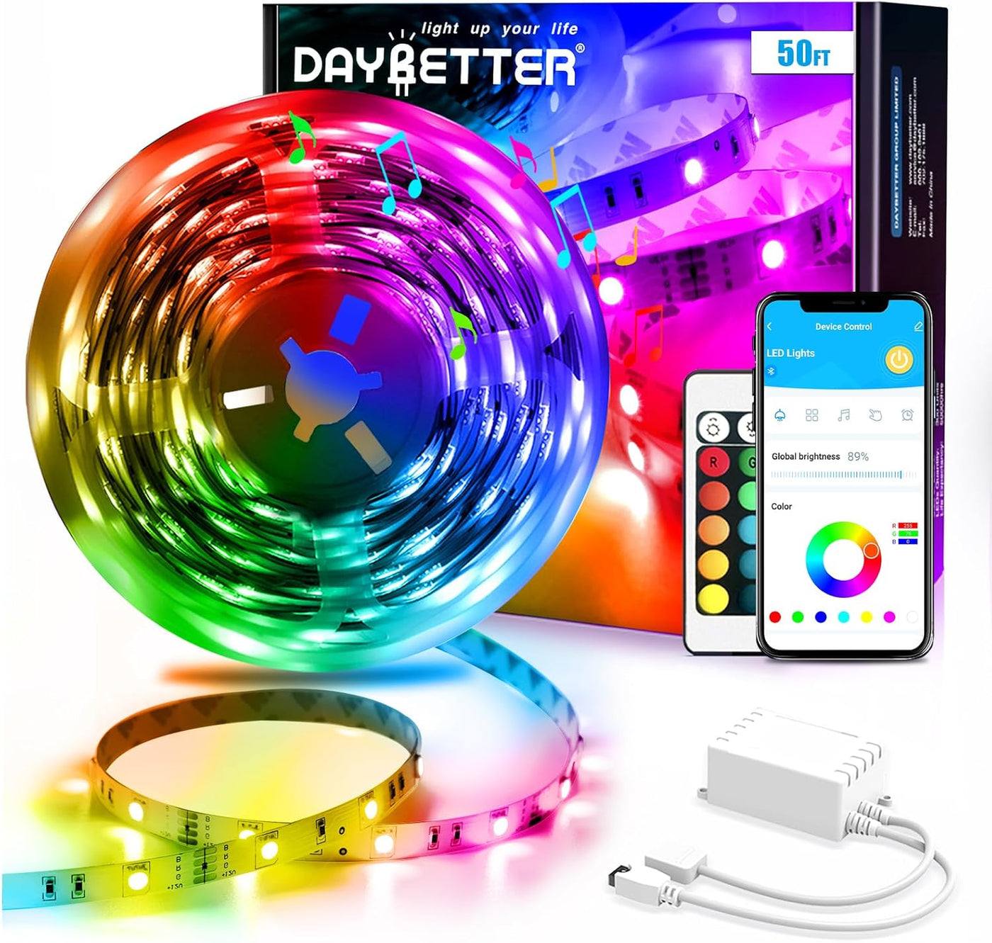 LED Strip Lights 130Ft Lights Strip for Bedroom, Desk, Indoor Room Bedroom Brithday Gifts RGB Decor with Remote and 24V Power Supply